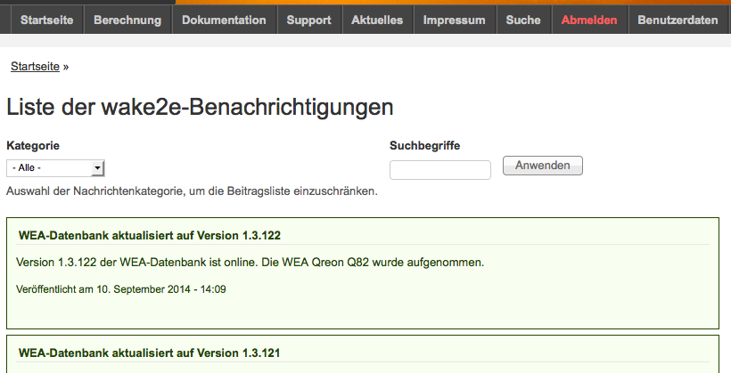 Meldungsarchiv mit Suchfunktion