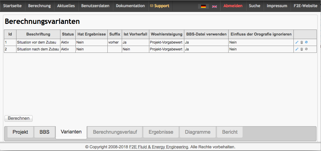 Übersicht der Berechnungsvarianten