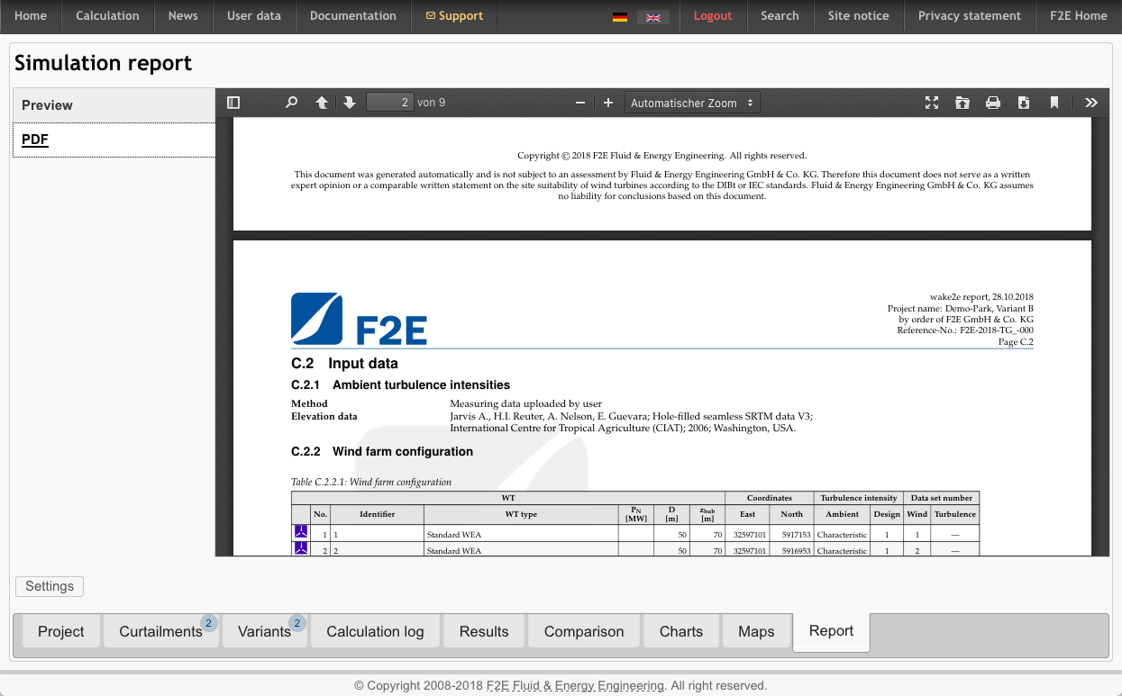 Updated calculation report with an integrated PDF version